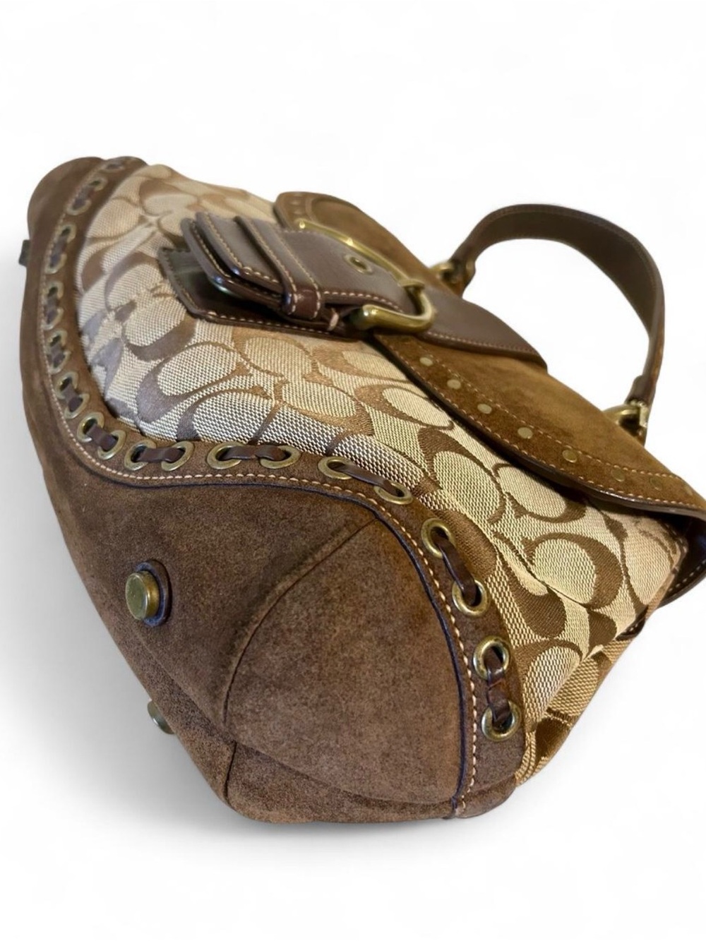 Coach Soho Shoulder Bag with Studs Suede Leather Jacquard and Bow 2004 7059 - Picture 4 of 8